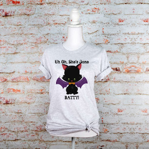 Camiseta Gatinho Preto de Halloween com Asas de Morcego Lou