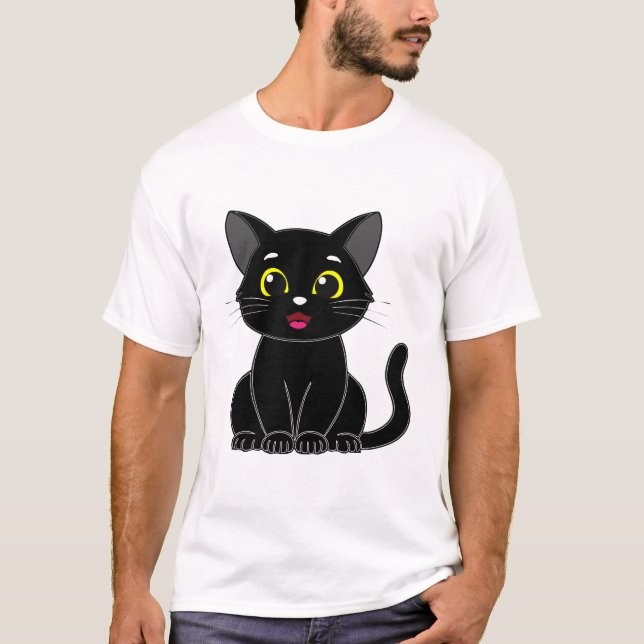 Camiseta Gatinho Preto Feliz (Frente)