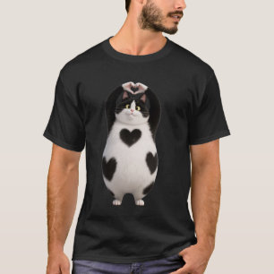 Camiseta Gatinho Preto Gordo Fofo Papai Mamãe Corações Pata