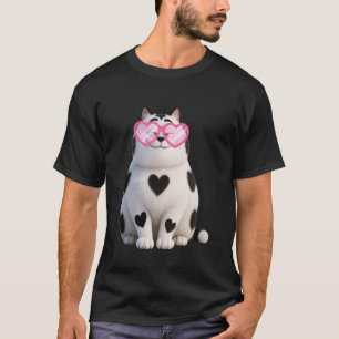 Camiseta Gatinho Preto Kawaii Amante Coração Óculos Valent