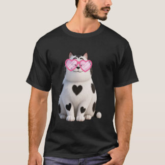 Camiseta Gatinho Preto Kawaii Amante Coração Óculos Valent