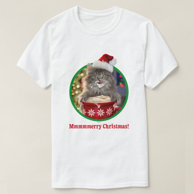 Camiseta Gatinho quente do cacau do Natal bonito (Frente do Design)