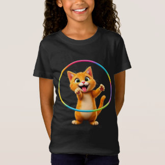 Camiseta Gatinho Reprodutor Arco-Íris Hula Hoop Divertido A