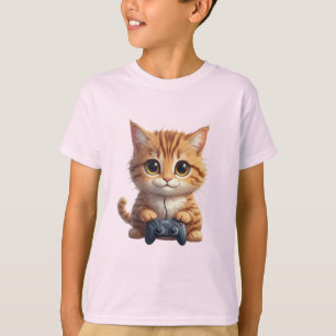 Camiseta Gatinho Segurando Controle de Jogo Gato Jogador