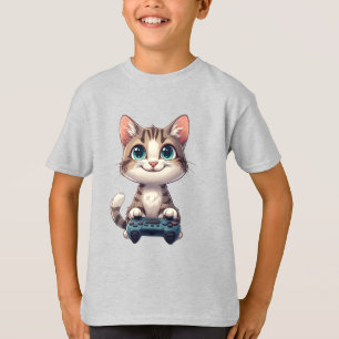 Camiseta Gatinho Segurando Controle de Jogo Sorriso Gamer G