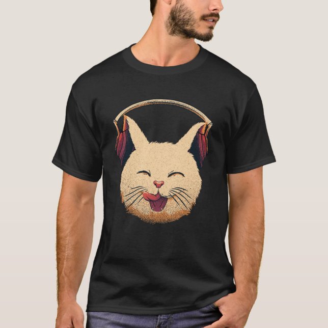 Camiseta Gatinho Sorridente E Bonito Com Gato Musical De Fo (Frente)