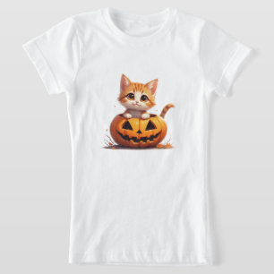 Camiseta Gatinho Sorridente no Halloween do Campo de Abóbor