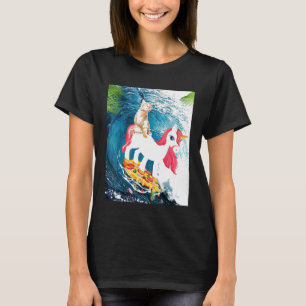 Camiseta Gatinho Surfando Pizza Gatos Montando Unicórnio An