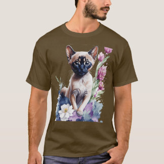Camiseta gatinho tonquês bonitinho em frente a flores vibra