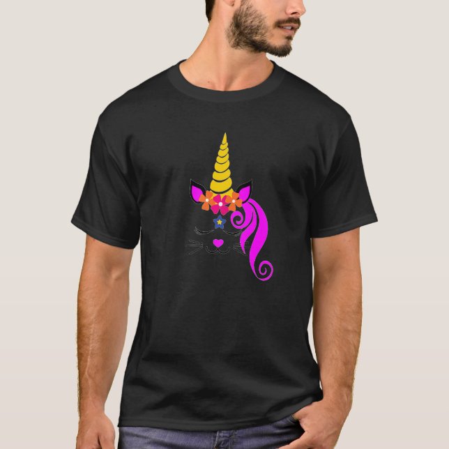Camiseta Gatinho Unicorn Caticorn Face Kitten Cat Girls (Frente)