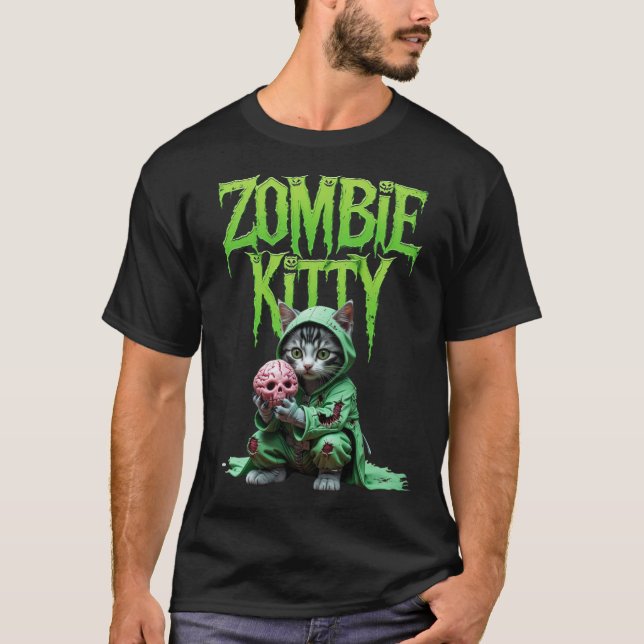 Camiseta Gatinho Zombie: Teto do Gato Halloween (Frente)