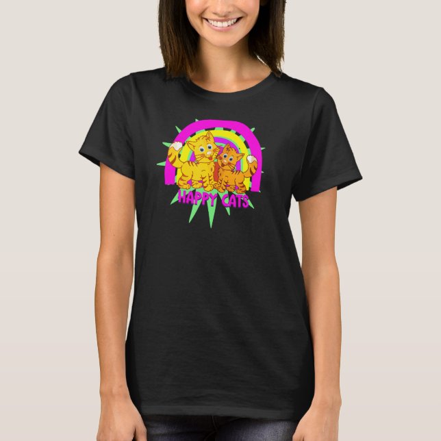 Camiseta Gatinhos arco-íris, bonitos e FELIZES (Frente)