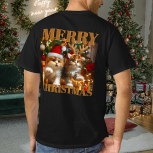 Camiseta Gatinhos bonitos com Papai Noel e chapéus de rena