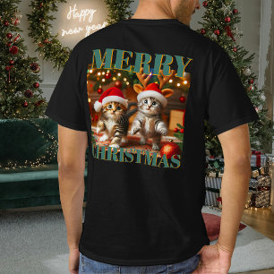 Camiseta Gatinhos bonitos com Papai Noel e chapéus de rena 