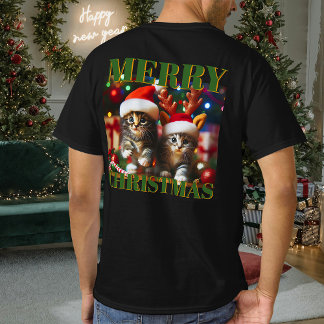 Camiseta Gatinhos bonitos com Papai Noel e chapéus de rena 