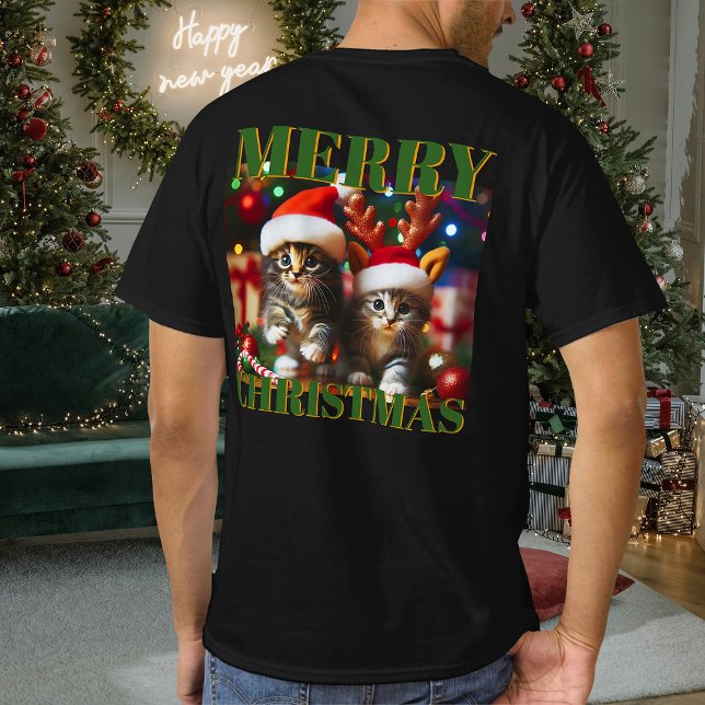 Camiseta Gatinhos bonitos com Papai Noel e chapéus de rena  (Criador carregado)