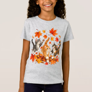 Camiseta Gatinhos Brincalhões Perseguindo Folhas de Outono
