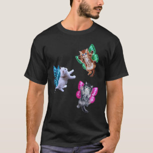 Camiseta Gatinhos de fada voadores com asas de borboleta, F