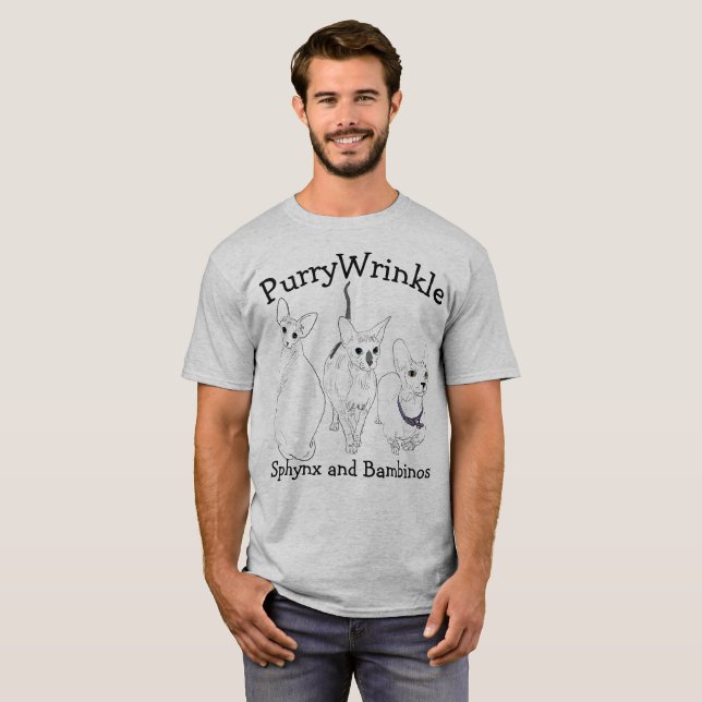 Camiseta Gatinhos de PurryWrinkle Sphynx e de bebê (Frente Completa)