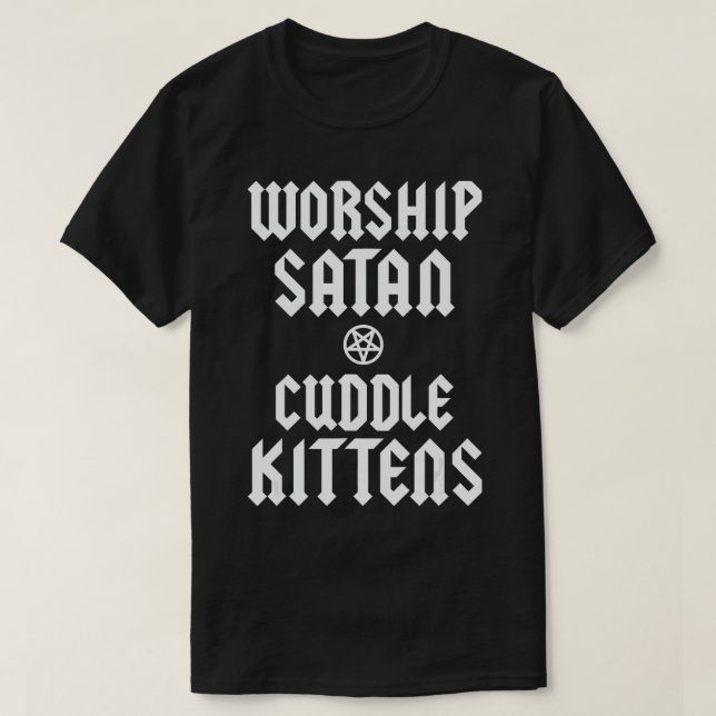 Camiseta Gatinhos de Satã culto Engraçados Pentagrama demôn (Frente do Design)