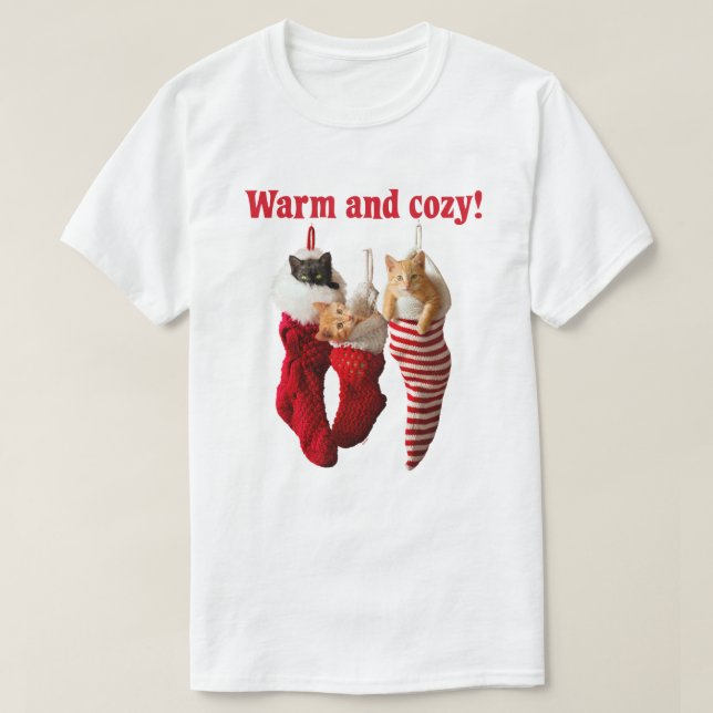 Camiseta Gatinhos do Natal nas meias (Frente do Design)