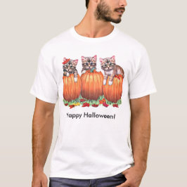 Camiseta Gatinhos em Pumpkins para o Dia das Bruxas