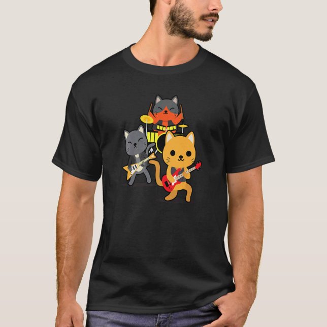Camiseta Gatinhos No Violão De Bass E Proprietário De Gatos (Frente)
