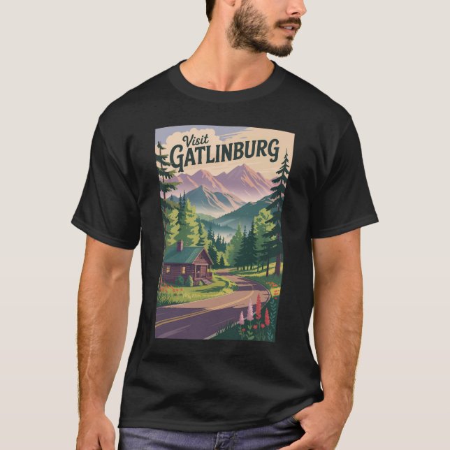 Camiseta Gatlinburg Tennessee Cabin Viagem Art Vintage (Frente)