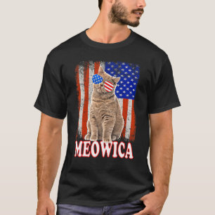 Camiseta Gato 4 de Julho Meowica Merica EUA Bandeira Americ