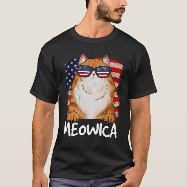 Camiseta Gato 4 de Julho Meowica Merica Gatinho EUA Ameri (Frente)