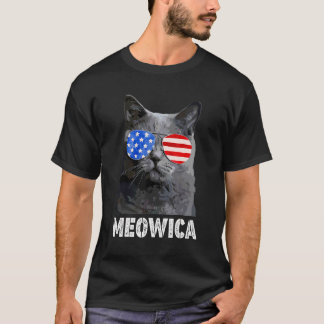 Camiseta Gato 4 de Julho Meowica Merica Homens Bandeira Ame