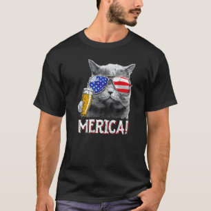 Camiseta Gato 4 De Julho Meowica Merica Homens Bandeira Ame