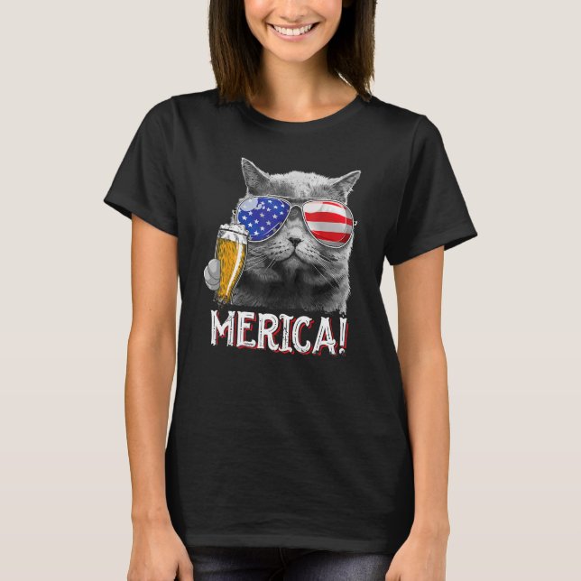 Camiseta Gato 4 de julho Meowica Merica Men USA American F (Frente)
