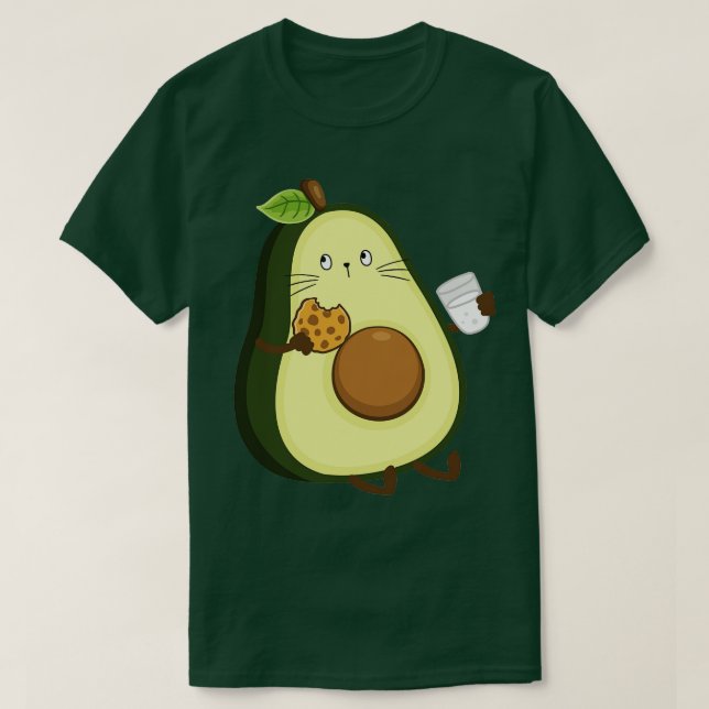 Camiseta Gato abacado comendo biscoito e leite bebendo (Frente do Design)