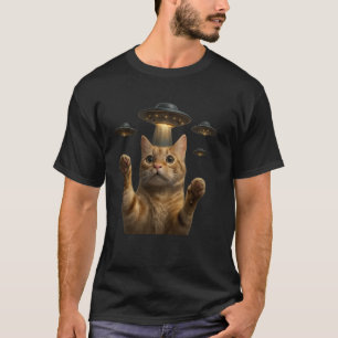Camiseta Gato Abduzido por OVNI Feixe de Alienígena Engraça