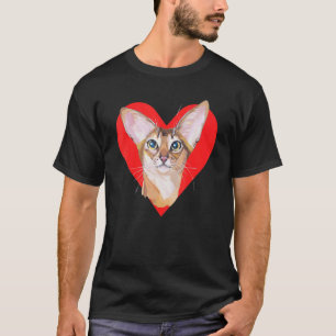 Camiseta Gato Abissínio Fofo Coração Vermelho