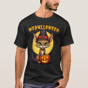 Camiseta Gato Abissínio Halloween Chapéu de Bruxa Abóbora M
