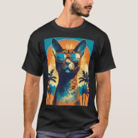 Gato Abissino com óculos de sol numa praia tropica