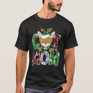 Camiseta Gato Abissino Mãe Luzes Xadrezes Xmas Pajama Reind