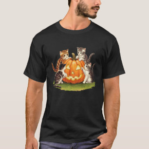 Camiseta Gato Abóbora Halloween Floral Assustador Temporada