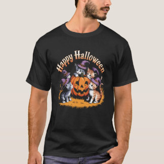 Camiseta Gato Abóbora Halloween Floral Assustador Temporada