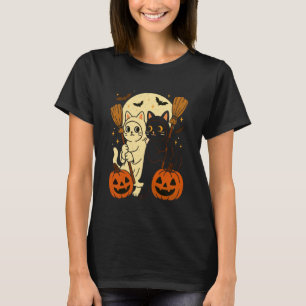 Camiseta Gato Abóbora Halloween Sinistro Lua Morcegos Gatin