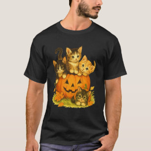 Camiseta Gato Abóbora Vintage 90s Halloween Floral Retro Sp
