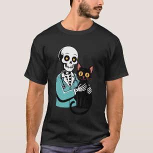 Camiseta Gato Abraçando Esqueleto Divertido Gato Amante do