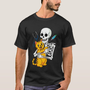 Camiseta Gato Abraçando Esqueleto Funny Vet Gato Amante Hal