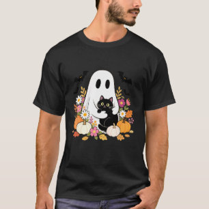 Camiseta Gato Abraçando Fantasma de Halloween Temporada Ass