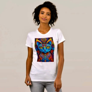 Camiseta Gato Abstrato com Olhos Amarelos