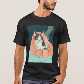 Camiseta Gato Aconchegante Com Café Estilo de Vida Relaxame