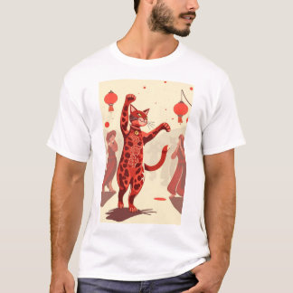 Camiseta gato adora gatos vermelhos dança
