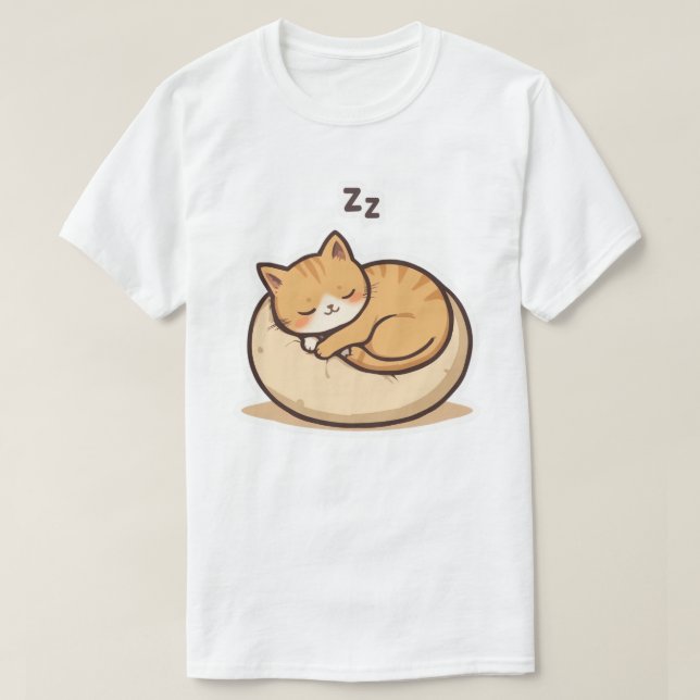 Camiseta Gato adorável adormecido - Gatinho de cartoon boni (Frente do Design)